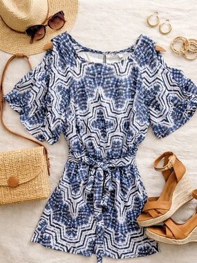 DR2 Navy and White Patterned Midi Dress with Tie brand new size‎ L